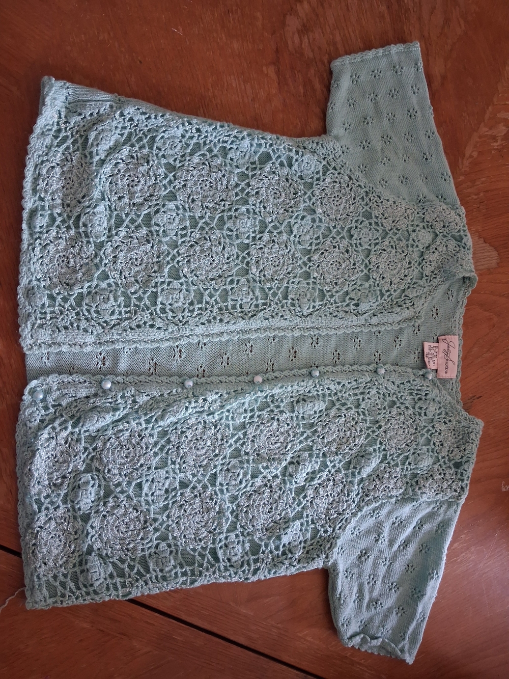 Jaclyn Smith Mint Green Crochet Button Cardigan